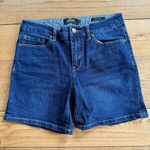 Nanette Lepore Mid Rise Denim Boy Short SZ 2 5 inch inseam Dark Stretch Classic